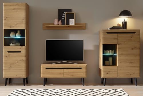 Furn.Design Wohnwand in Eiche Artisan und schwarz Wohnkombination Schrankwand Set 4-teilig skandinavisch 290 x 197 cm Ronson (Set 1) von Furn.Design