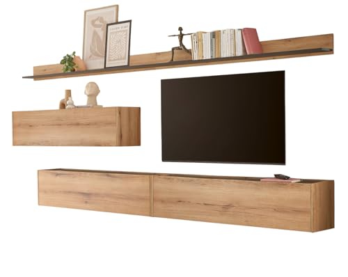 Furn.Design Wohnwand in Evoke Eiche und grau Set 5-teilig mit XXL TV-Board 340 cm, Center von Furn.Design