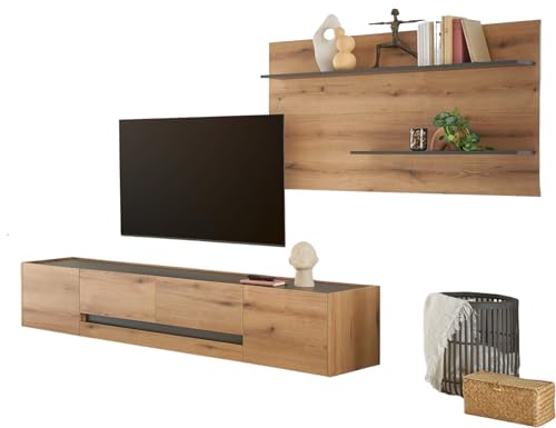 Furn.Design Wohnwand in Evoke Eiche und grau Wohnkombination Set 2-teilig 300 cm, Center von Furn.Design
