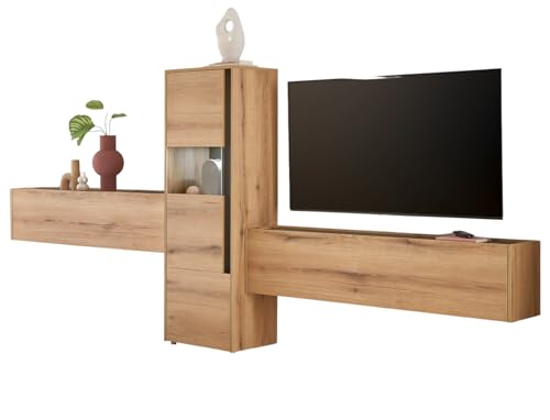 Furn.Design Wohnwand in Evoke Eiche und grau Wohnkombination Set 3-teilig 350 cm, Center von Furn.Design