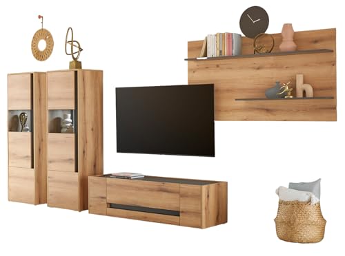 Furn.Design Wohnwand in Evoke Eiche und grau Wohnkombination Set 4-teilig 340 cm, Center Furn.Design Wohnwand in Evoke Eiche und grau Wohnkombination Set 4-teilig 340 cm, Center von Furn.Design