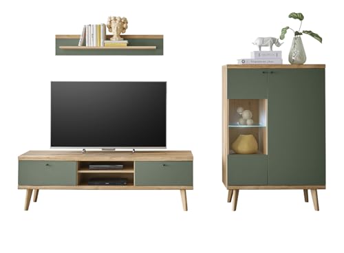 Furn.Design Wohnwand in Salbei und Evoke Eiche, Wohnkombination skandinavisch 3-teilig 260 cm, Juna Furn.Design Wohnwand in Salbei und Evoke Eiche, Wohnkombination skandinavisch 3-teilig 260 cm, Juna von Furn.Design