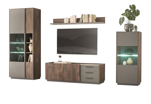 Furn.Design Wohnwand in Thermo Eiche und grau Wohnkombination 4-teilig mit Soft-Close 327 x 200 cm, Piano Furn.Design Wohnwand in Thermo Eiche und grau Wohnkombination 4-teilig mit Soft-Close 327 x 200 cm, Piano von Furn.Design
