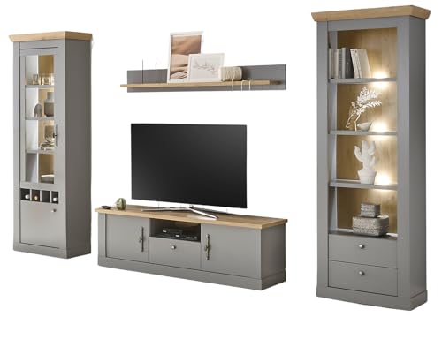 Furn.Design Wohnwand in grau und Artisan Eiche Landhaus, Wohnkombination 4-teilig 317 x 201 cm, Rideau von Furn.Design