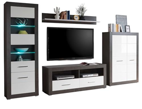 Furn.Design Wohnwand in weiß Hochglanz und grau Stone Wohnkombination 4-teilig 335 x 198 cm, Briard Furn.Design Wohnwand in weiß Hochglanz und grau Stone Wohnkombination 4-teilig 335 x 198 cm, Briard von Furn.Design