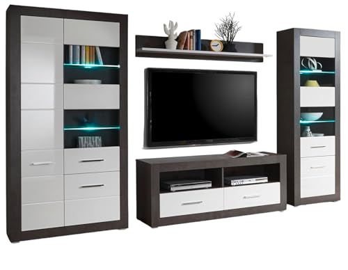 Furn.Design Wohnwand in weiß Hochglanz und grau Stone, Wohnkombination 4-teilig 335 x 198 cm, Briard Furn.Design Wohnwand in weiß Hochglanz und grau Stone, Wohnkombination 4-teilig 335 x 198 cm, Briard von Furn.Design