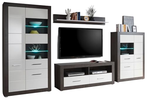 Furn.Design Wohnwand in weiß Hochglanz und grau Stone Wohnkombination 4-teilig 370 x 198 cm, Briard von Furn.Design