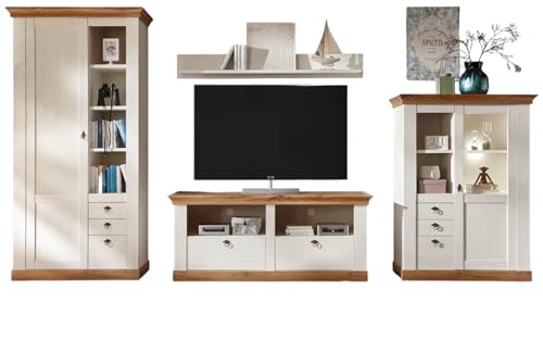 Furn.Design Wohnwand in weiß Pinie und Eiche Wotan Landhaus Schrankwand 4-teilig 376 x 204 cm, Hemsby von Furn.Design