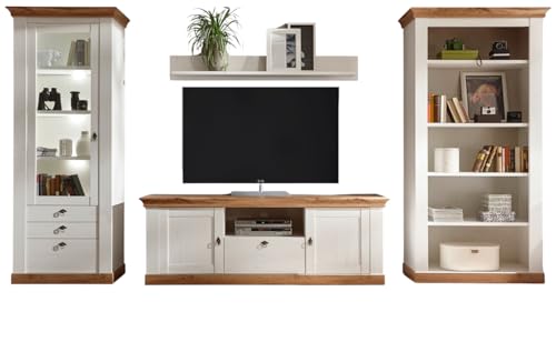Furn.Design Wohnwand in weiß Pinie und Eiche Wotan Landhaus Schrankwand 4-teilig 387 x 204 cm, Hemsby von Furn.Design