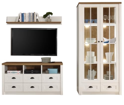 Furn.Design Wohnwand in weiß Pinie und Eiche hell Landhaus Wohnkombination 3-teilig 240 x 198 cm, Seyne Furn.Design Wohnwand in weiß Pinie und Eiche hell Landhaus Wohnkombination 3-teilig 240 x 198 cm, Seyne von Furn.Design