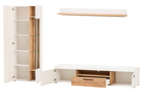Furn.Design Wohnwand in weiß matt und Evoke Eiche, Wohnkombination 3-teilig, Soft-Close-Funktion, Lavell Furn.Design Wohnwand in weiß matt und Evoke Eiche, Wohnkombination 3-teilig, Soft-Close-Funktion, Lavell von Furn.Design