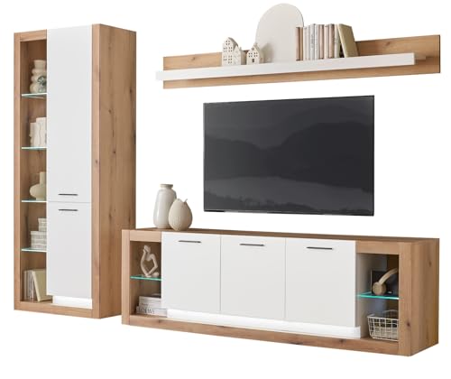 Furn.Design Wohnwand in weiß matt und Evoke Eiche, Wohnkombination Set 3-teilig 298 cm, Rivian Furn.Design Wohnwand in weiß matt und Evoke Eiche, Wohnkombination Set 3-teilig 298 cm, Rivian von Furn.Design