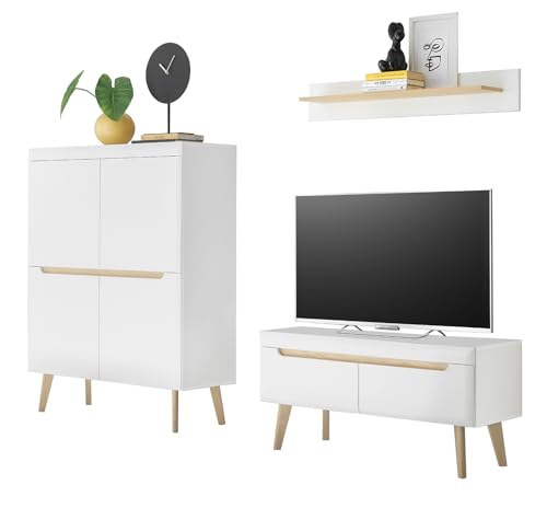 Furn.Design Wohnwand in weiß matt und Scandi Eiche Wohnkombination skandinavisch 3-teilig 234 cm, Isgard Furn.Design Wohnwand in weiß matt und Scandi Eiche Wohnkombination skandinavisch 3-teilig 234 cm, Isgard von Furn.Design