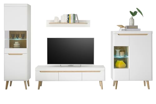 Furn.Design Wohnwand in weiß matt und Scandi Eiche Wohnkombination skandinavisch 4-teilig 343 x 197 cm, Isgard von Furn.Design