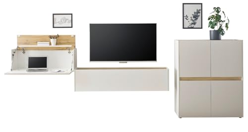 Furn.Design Wohnwand mit Sekretär in weiß und Wotan Eiche, Wohnkombination 3-teilig 370 cm, Center Furn.Design Wohnwand mit Sekretär in weiß und Wotan Eiche, Wohnkombination 3-teilig 370 cm, Center von Furn.Design