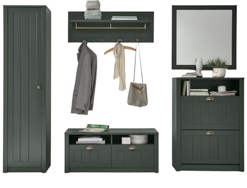 Garderobenkombination in grün, Landhausstil Garderobe Set 5-teilig 272 x 198 cm, Forres von Furn.Design