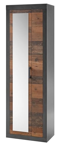 Garderobenschrank in Old Used Wood Shabby Design mit grau Matera Garderobe oder großer Schuhschrank Flur Diele Schrank 65 x 201 cm Ward von Furn.Design
