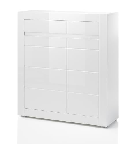 Kommode Highboard in weiß Hochglanz und grau Stone Design Wohnzimmerschrank Esszimmerschrank Anrichte 100 x 112 cm Nobile (Kommode 1) von Furn.Design