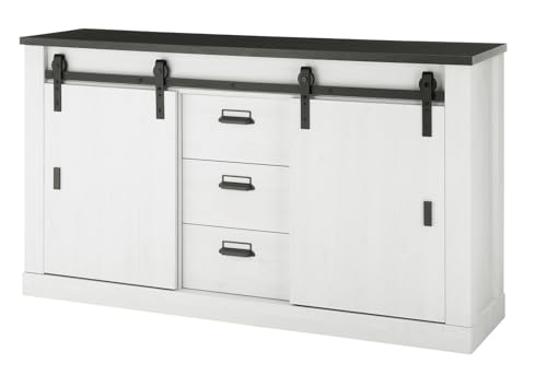 Sideboard Büroschrank in weiß Pinie und schwarz/anthrazit Aktenschrank Ordner-Kommode für Büro und Homeoffice 162 x 91 cm Stove (Sideboard) von Furn.Design