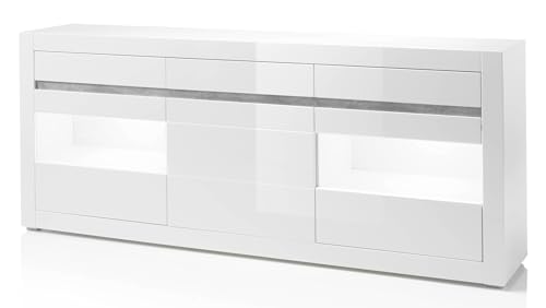 Sideboard Kommode in weiß Hochglanz und grau Stone Design Wohnzimmerschrank Anrichte Vitrine 217 x 90 cm Nobile (Sideboard) von Furn.Design