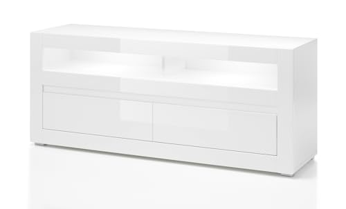 TV Lowboard Unterteil in weiß Hochglanz und grau Stone Design Fernseherschrank TV Board 150 x 63 cm Nobile (Lowboard 1) von Furn.Design