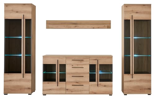 Wohnwand in Evoke Eiche Wohnkombination Set 4-teilig 290 cm, mit Soft-Close, Design-D von Furn.Design