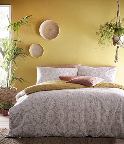 Furn Mandala SKS Duvet Set Grey/Ochre, Baumwolle Polyester, Grau, Super King von Furn