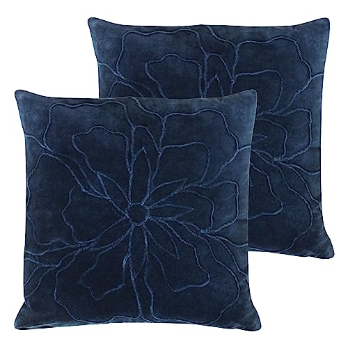 Furn. Angeles Kissen, Samt, Polyester, gefüllt, Blumenmuster, Marineblau, 45 x 45 cm, Doppelpack von furn.