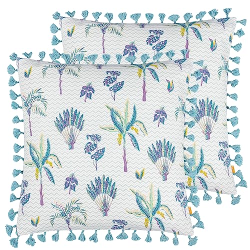 Furn. Chamae Kissen, Blumenmuster, mit Quasten, Polyester, gefüllt, 50 x 50 cm, Lila, 2 Stück von furn.