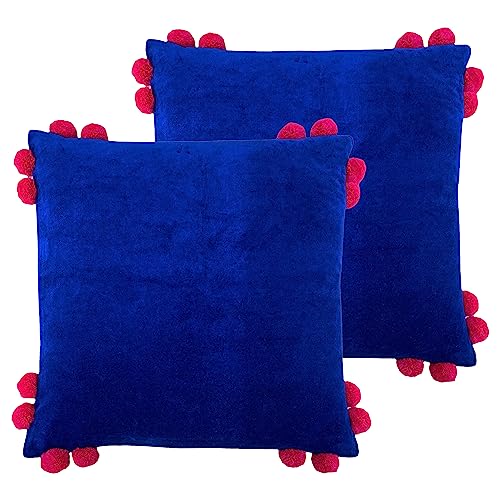 Furn. Hoola Kissen mit Bommeln, Polyester, gefüllt, 45 x 45 cm, Blau/Rosa, 2 Stück von furn.