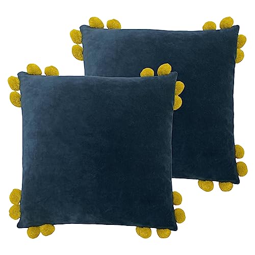 Furn. Hoola Kissen mit Bommeln, Polyester, gefüllt, 45 x 45 cm, Marineblau/Olivgrün, 2 Stück von furn.