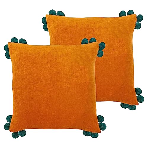 Furn. Hoola Kissen mit Bommeln, Polyester, gefüllt, 45 x 45 cm, Orange/Blaugrün, 2 Stück von furn.