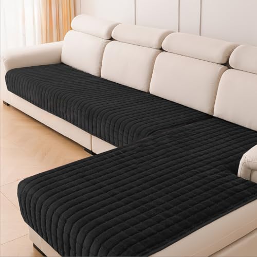 2 StüCk Weicher Flanell-Sofabezug, Premium Rutschfester Sofa üBerzug 1 2 3 4-Sitzer-Couch üBerzugfüR Sektionssofas, Waschbarer L-föRmiger Möbelbezug (Schwarz, 90x160cm Und 90x210cm) von Furnestorica