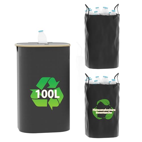 Furnestorica 100L Pfandflaschen Sammelbehälter, leerer Aufbewahrungsbeutel mit Deckel und 2, faltbarer Flaschensammler für Altglas, Dosen und wiederverwendbare Flaschen, waschbar von Furnestorica