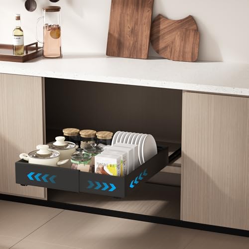 Furnestorica Ausziehbare Schublade Küche, Expansible Teleskopschublade Organizer, mit Track System Küchenschrank Ausziehbar für Küche Pantry Organisation, Einstellbare Breite 32-53cm (Schwarz) von Furnestorica
