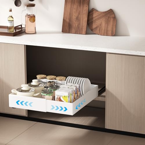 Furnestorica Ausziehbare Schublade Küche, Expansible Teleskopschublade Organizer, mit Track System Küchenschrank Ausziehbar für Küche Pantry Organisation, Einstellbare Breite 32-53cm (Weiß) von Furnestorica