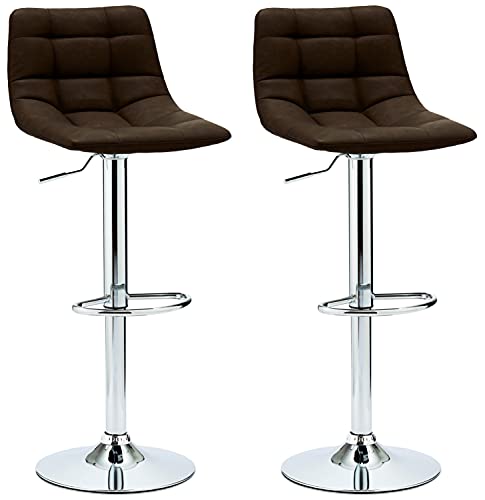 Furnhouse 310166 Ibbe Design 2er Set Dunkel Braun Kunstleder Höhenverstellbar Barstühle 360° Drehbar Barhocker mit Lehne Mario, 43x46x107 cm von Furnhouse