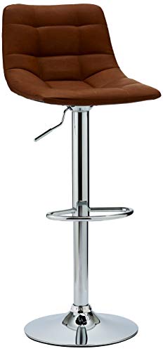 Furnhouse 310167 Ibbe Design 2er Set Cognac Braun Kunstleder Höhenverstellbar Barstühle 360° Drehbar Barhocker mit Lehne Mario, 43x46x107 cm von Furnhouse