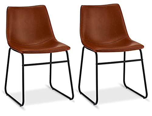 Ibbe Design 2er Set Cognac Braun Kunstleder Esszimmerstühle Vintage Lounge Industrial Küchenstühle Abel, Schwarz Metallgestell, 46x54x78 cm von Furnhouse