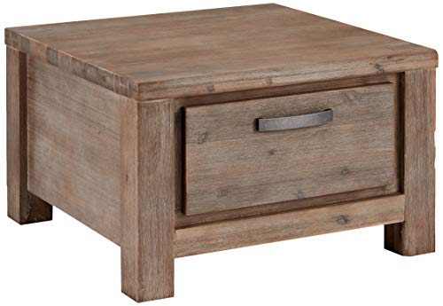 Ibbe Design Couchtisch Quadratisch Beistelltisch Natur Massiv Akazie Holz Braun Lackiert Tisch Alaska mit Schublade, L70x B70x H45 cm von Ibbe Design