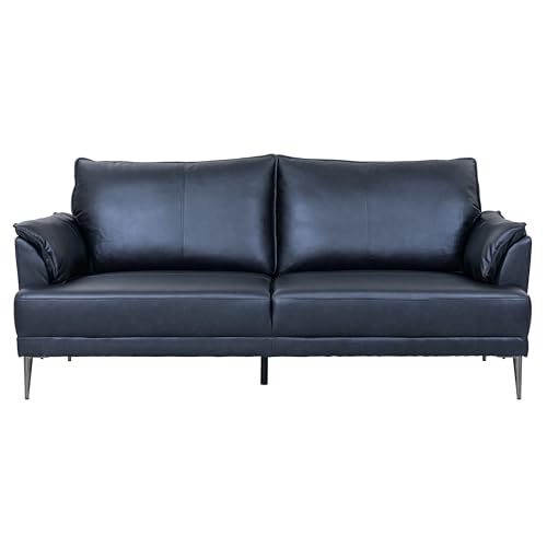 Furnhouse Soul 3-Sitzer Ledersofa Schwarz – Hochwertiges Echtleder Sofa – Skandinavisches Design, Taschenfederkern, Metallfüße, Modern & Elegant für Wohnzimmer von Furnhouse