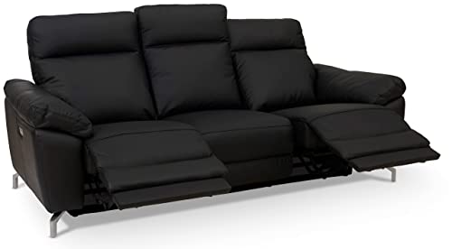 Furnhouse Ibbe Design Schwarz Leder 3er Sitzer Relaxsofa Couch mit Elektrisch Verstellbar Relaxfunktion Heimkino Sofa Doha mit Fussteil, Federkern, 222x96x101 cm von Furnhouse