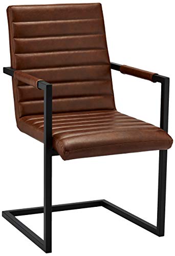 Ibbe Design 2er Set Braun Kunstleder Esszimmerstühle Vintage Industrial Freischwinger Küchenstühle mit Armlehnen Fanny, Schwarz Metallgestell, 53x66x93cm von Furnhouse