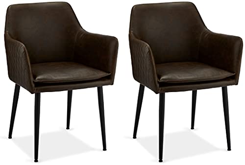 Ibbe Design 2er Set Braun Kunstleder Esszimmerstühle Vintage Industrial Küchenstühle mit Armlehnen Dirk, Schwarz Metallgestell, 57x57x85 cm Ibbe Design 2er Set Braun Kunstleder Esszimmerstühle Vintage Industrial Küchenstühle mit Armlehnen Dirk, Schwarz Metallgestell, 57x57x85 cm von Furnhouse