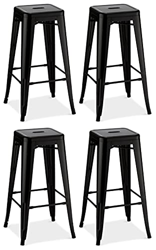 Ibbe Design 4er Set Schwarz Stahl Barstühle Vintage Industrial Metallstühle Küchenstühle Stapelbar Metall Stuhl Felix, Sitzhöhe 76 cm, 43x43x76 cm von Furnhouse