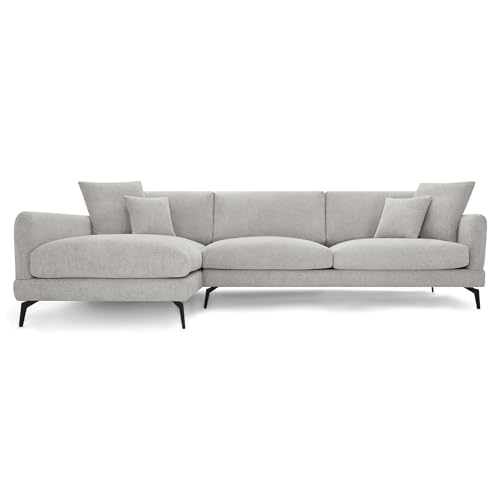 Ibbe Design Grau 3-Sitzer Ecksofa L Form Maggie Links Stoffbezug Taschenfederkern Polsterung Polstersofa für Wohnzimmer von Furnhouse