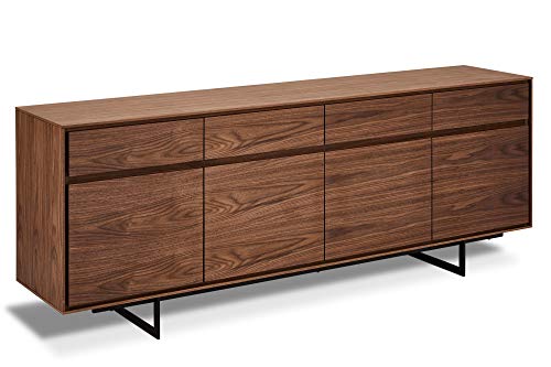 Ibbe Design Nussbaum Sideboard Anrichte MDF Walnuss Furnier Kommode mit 4 Türen und 4 Schubladen Tokyo, Schwarz Metall Gestell, 205x45x82 cm von Furnhouse