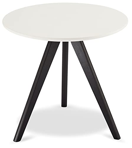Ibbe Design Rund ø48 Schwarz Weiss Couchtisch Klein Modern Skandinavisch Retro Kaffeetisch Beistelltisch MDF Life, Schwarz Massiv Eiche Holz Beine, ø48x45 cm von Furnhouse
