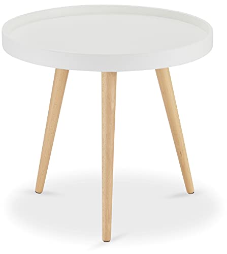 Ibbe Design Rund ø50 Weiss Couchtisch Modern Skandinavisch Retro Kaffeetisch Beistelltisch MDF Opus, Massiv Eiche Holz Beine, ø50x45 cm von Furnhouse