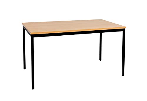 furni24 Schreibtisch-Stahl 140x80x75cm, Buche, Einfache Montage, Arbeitstisch, Bürotisch, Küchentisch, Esstisch, Druckertisch Büro-Möbel Arbeitszimmer Computertisch Gaming-Tisch Mehrzwecktisch von furni24